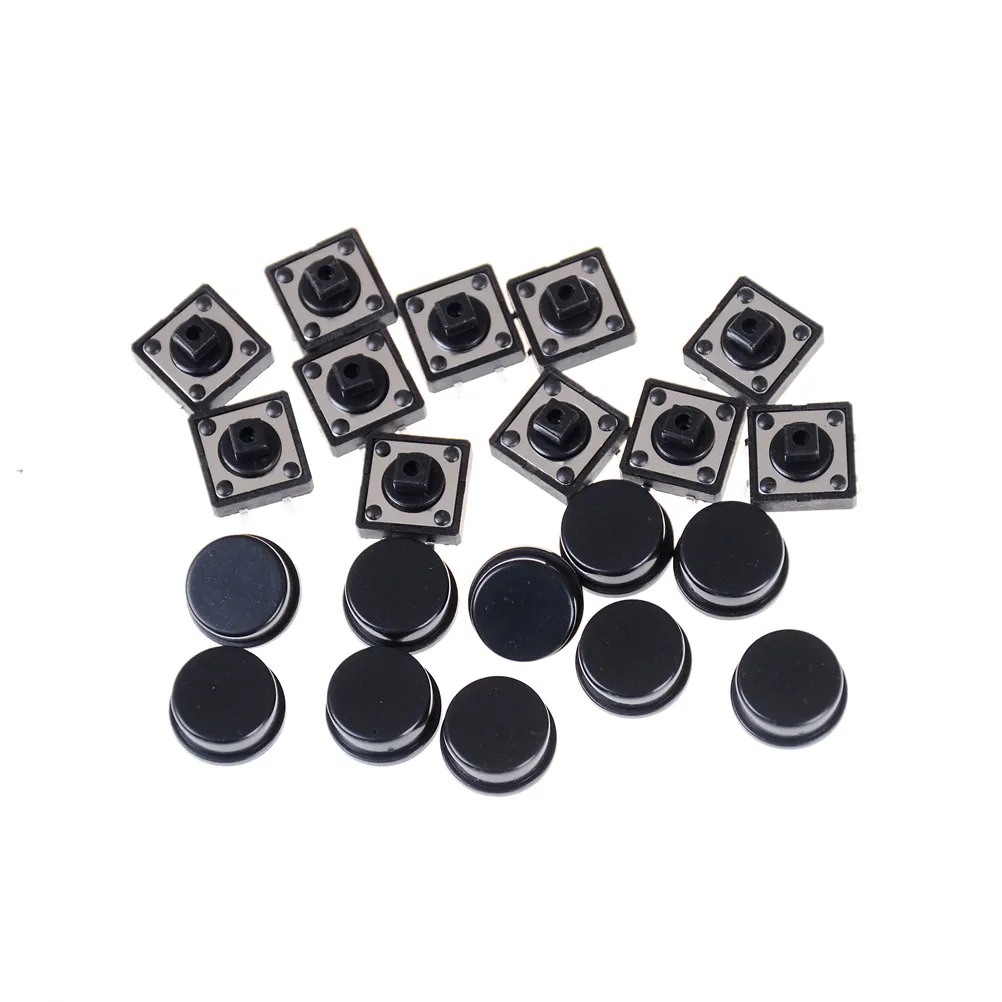 

10pcs/lot Momentary Tact Switch 4 Pin Tactile Push Button Switch With Cap Black 12x12x12mm