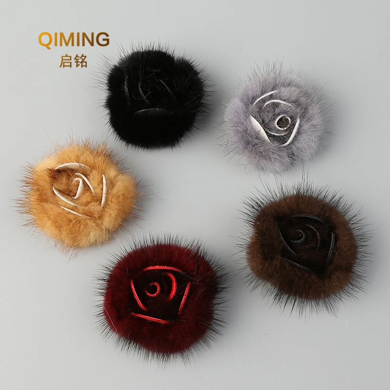 Однотонный 100% мех норки Цветок Пион 6 см обувь тканевые аксессуары Сделай Сам