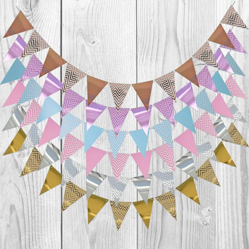 3 м 12 флагов золотой серебряный бумажный картон гирлянда баннер для детского