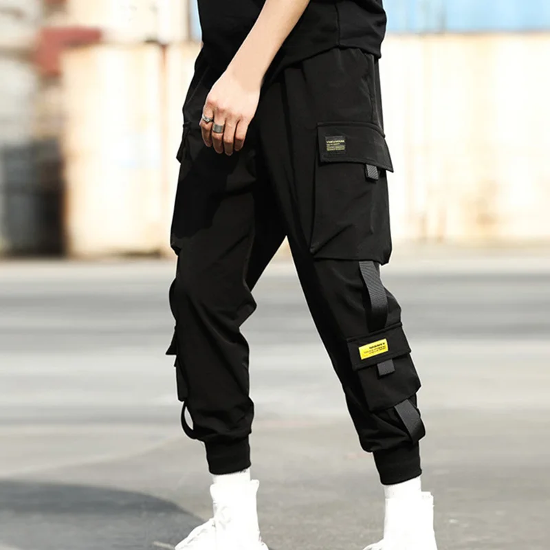 

Streetwear Hip Hop Black Harem Pants Men Elastic Waist Sports Pants With Ribbons Casual Slim Jogger Pants Men Hip Hop Trousers