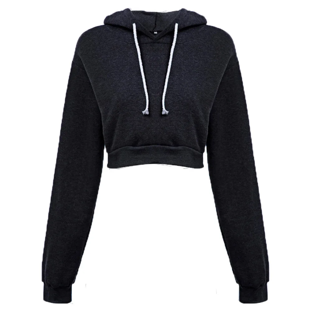 Женский свободный пуловер с капюшоном Короткая Толстовка длинным рукавом топы