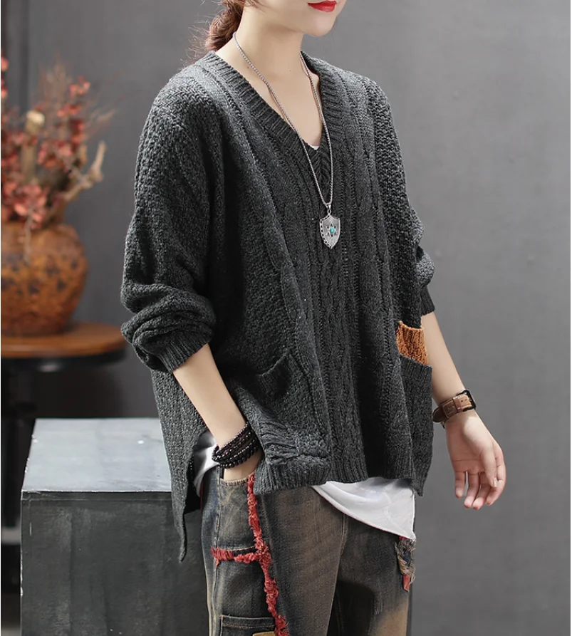 Женский свитер осень зима Ретро свободные вязаные пуловеры 2019 новые женские топы