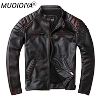 cowhide leather jacket mens retro washed and distressed slim jacket motorcycle jacket stand collar jacket