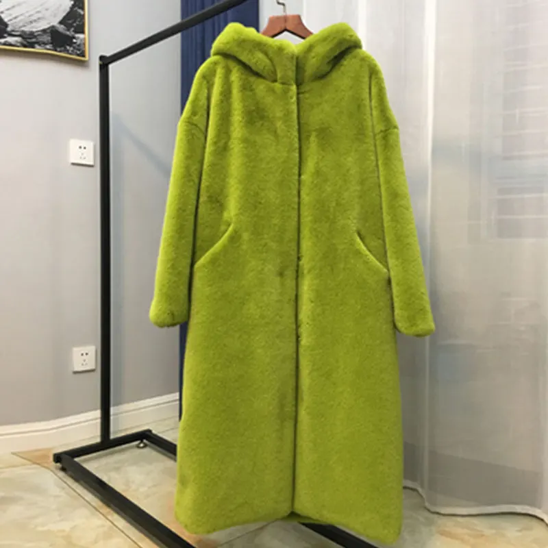 Fruit green 30 градусов пальто из искусственного меха зимняя куртка Женское пальто роскошное зимнее длинное пальто утолщенное теплое зимнее водонепроницаемое меховое пальто для женщин - Цвет: Fruit green