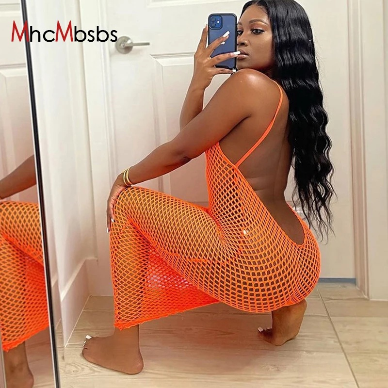 

Шикарное летнее Сетчатое пляжное платье-накидка без рукавов, Сетчатое Макси-платье, женское сексуальное прозрачное платье, туника, ажурные ...