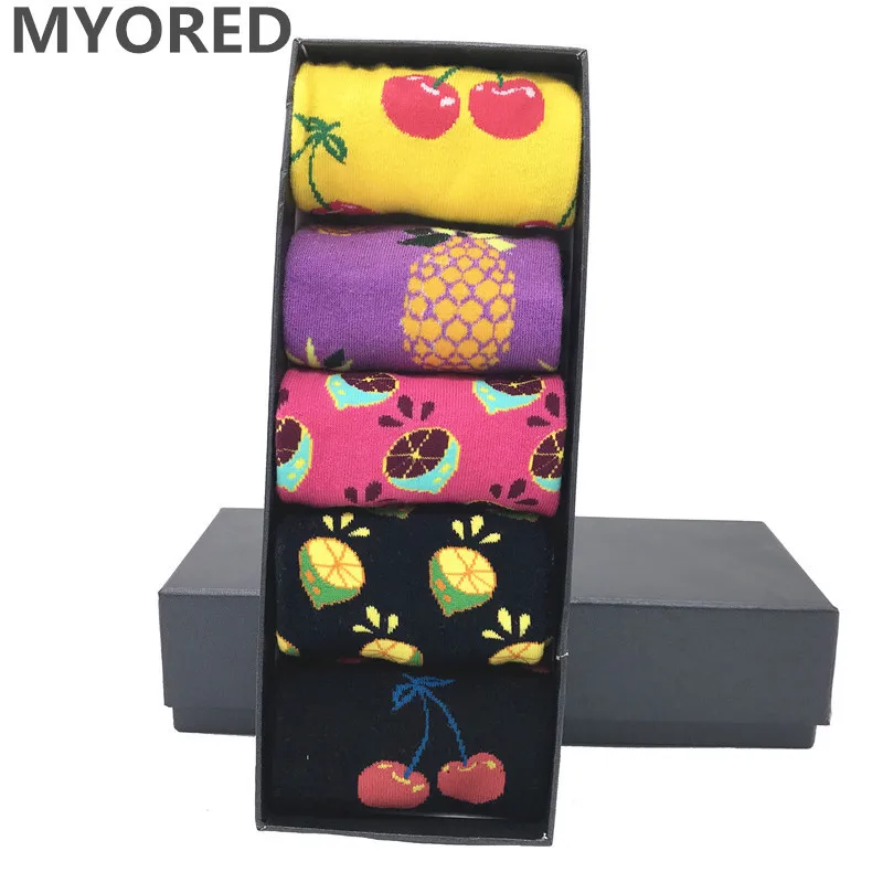 MYORED 5 пара/лот мужские Разноцветные забавные носки хлопковые длинные с фруктами