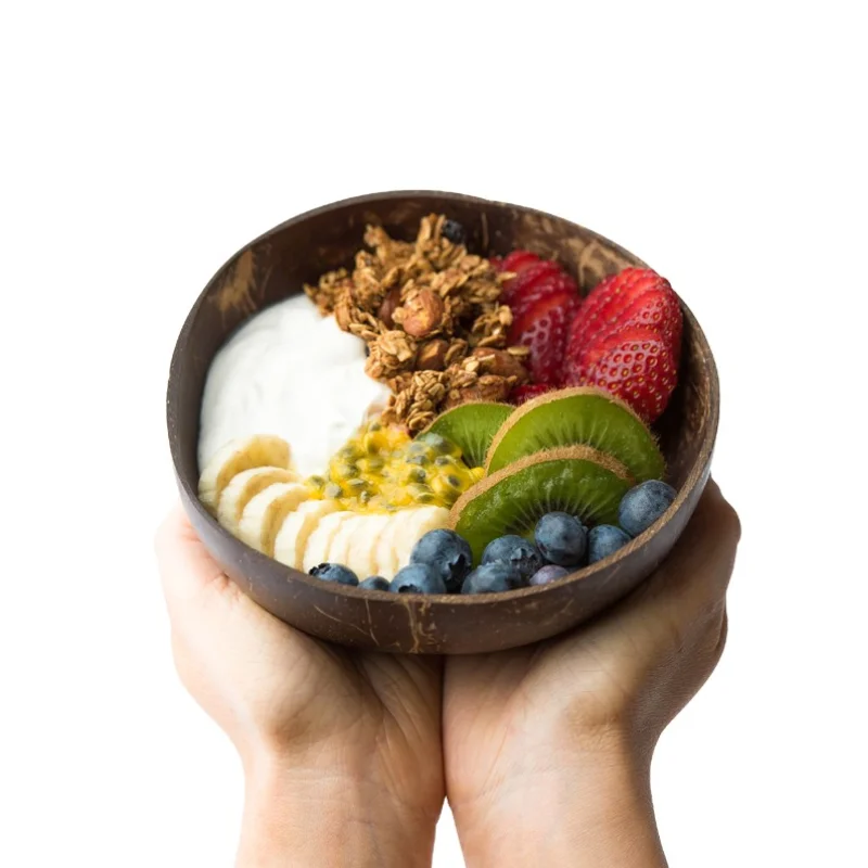 

Organic Coconut Bowls 100% Sustainable Handmade With Spoon Fork For Vegan Breakfast Salad Smoothies Acai Bowl Serving Decoration