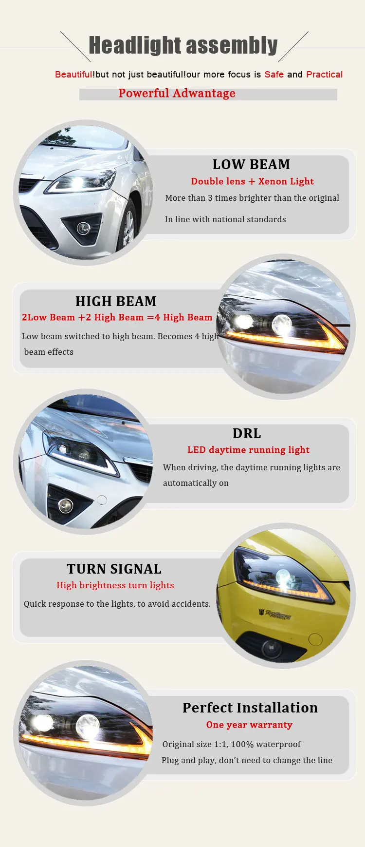 2 шт. автомобильный стиль светодиодный фары для Ford Focus 2009-2013 для фокусировки Головной фонарь светодиодный DRL Объектив двойной луч H7 HID Xenon bi xenon объектив