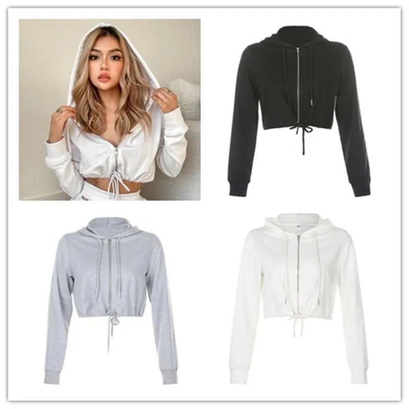 

Zipper Hoodie Brandy Women Sexy Cropped Hooded Short Jacket Long Sleeve Zip Up Sweatshirt Autumn Clothes Kawaii Girls Sweetshirt