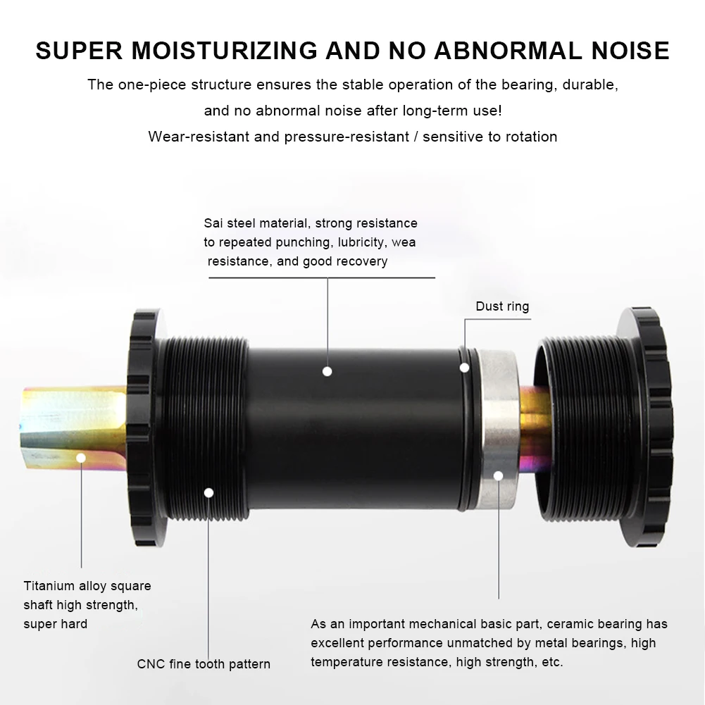 Titanium Alloy Bike Bottom Brackets BB68 Ceramic Square Taper Axle 103/107/110/113/119/122mm MTB Road Folding Bicycle Shaft