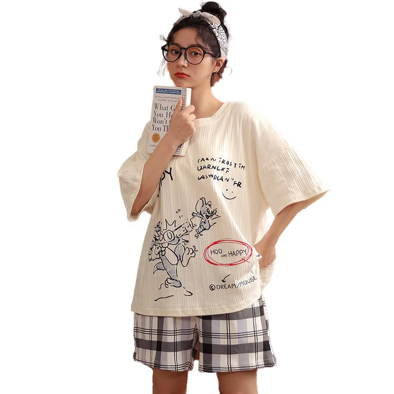 Nanjiren Summer Pajamas Womens Short Sleeved Shorts Pure Cotton Student Girl New Cute Korean Style Home Wear