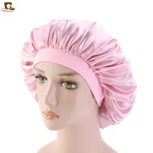 New Women Wide Band Satin Bonnet Soft Satin Night Sleep Hat Silk Head Wrap Shower Cap Women Head Cover Wrap Hat bonnet de nuit (2)