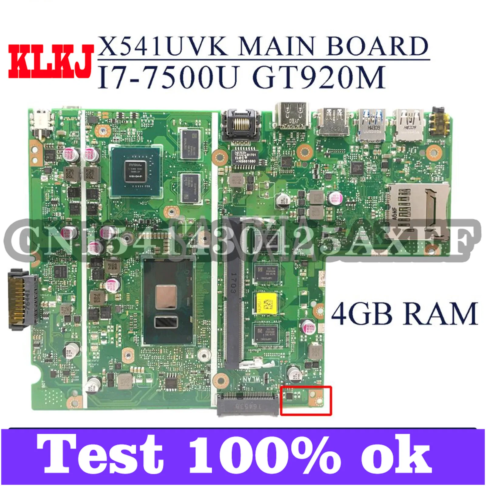 

KLKJ X541UVK материнская плата для ноутбука ASUS X541UJ X541UV оригинальная материнская плата 4GB-RAM I7-7500U GT920M-2G