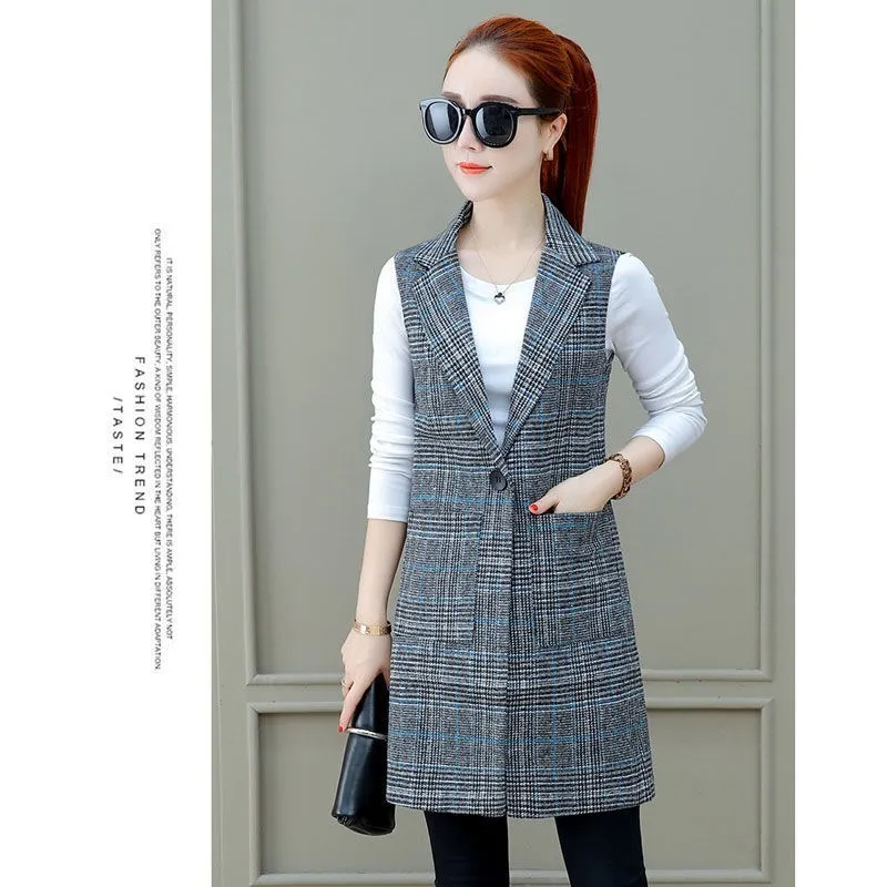 Oversize XXXL Fashion Women Casual Turn-down Collar Plaid Long Pocket Blazer Outwear Slim Quality Elegant Office Clothing Autumn