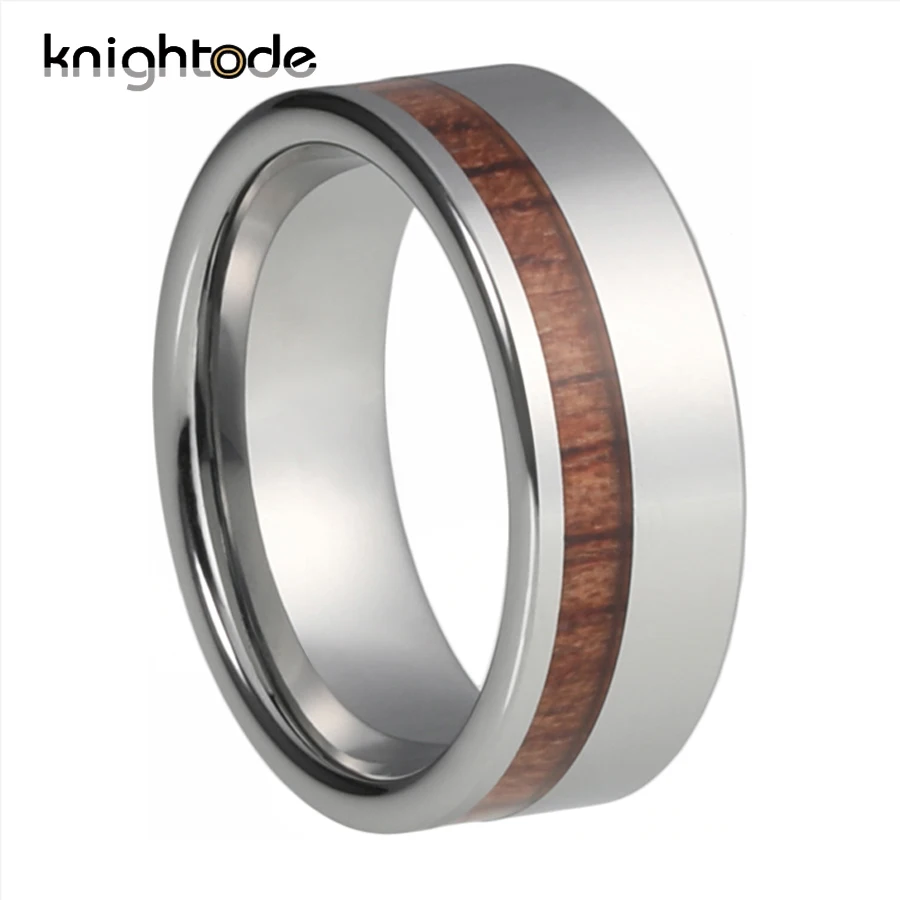 

8mm High Quality Tungsten Carbide Rings Offset Groove Wood Inlay For Men Women Lovers Wedding Engagement Ring Flat Polished