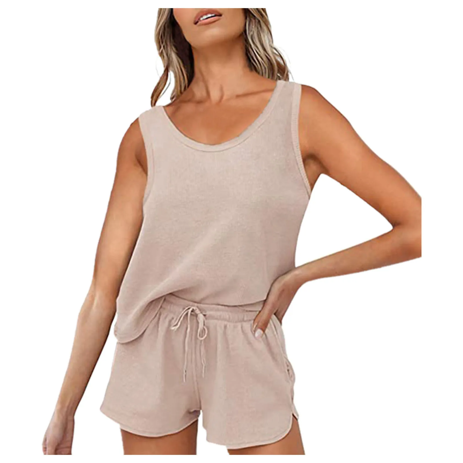 

Однотонный летний женский костюм из двух предметов, спортивные костюмы без рукавов, женские повседневные спортивные костюмы 2021, Женский ко...