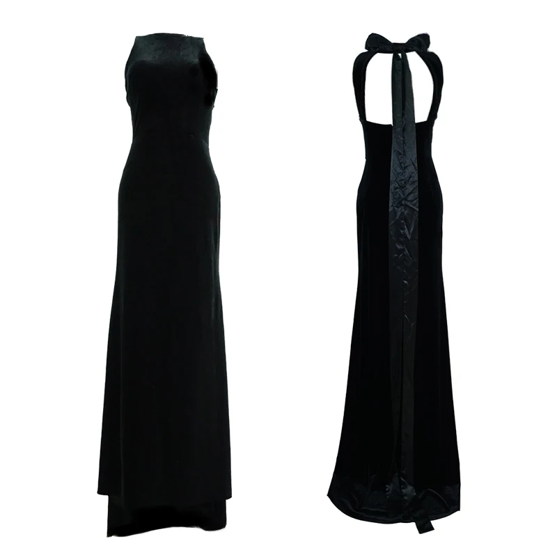 Бархатное сексуальное платье длинное Клубное винтажное черное без рукавов