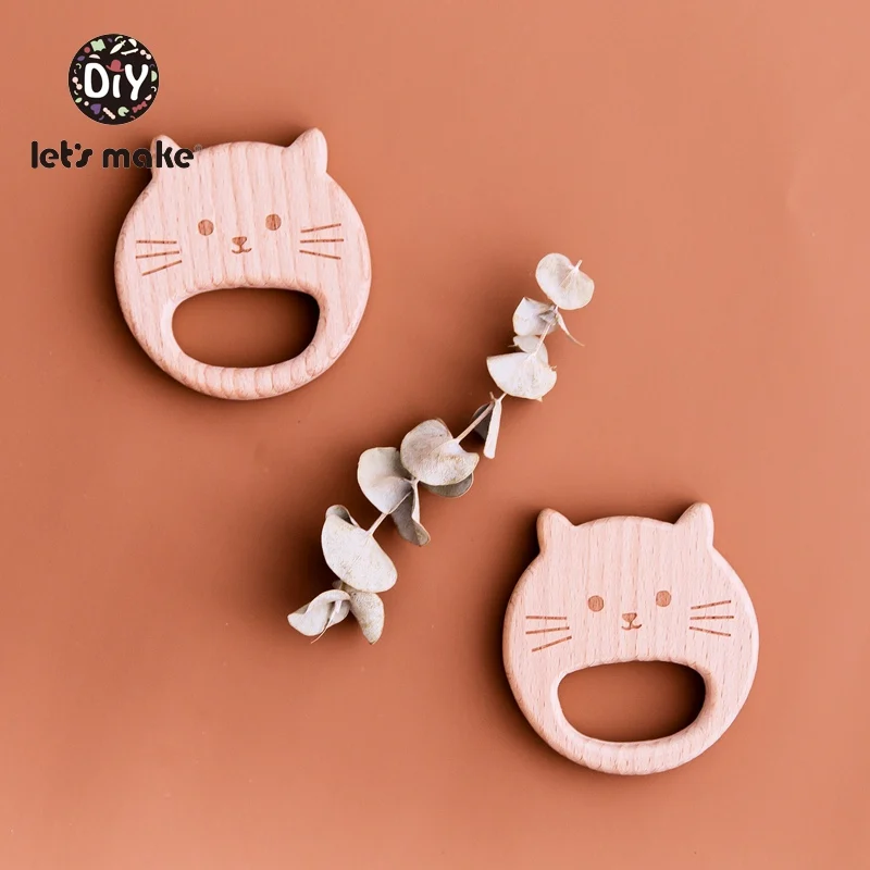 

Let's Make Baby Teether Wooden Rodent Beech 1PC Cat Animal Cartoon 4-6 Months Hollow Printing BPA Free Wholesale Teething Toys