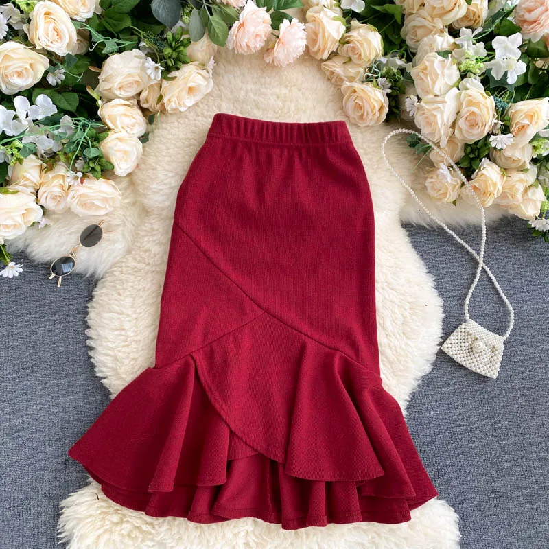

Four Seasons Can Wear A-shaped High Waist Slim Irregular Ruffled Hip Skirt Children Sexy Fishtail Skirt Womens 2021