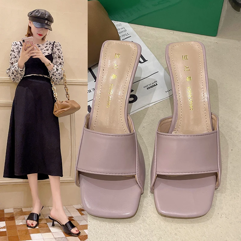 

Women's Flip Flops 2021 Summer The New Solid Color Fashion All-match Comfortable Open Toe Sandals Casual High Heel Shoes