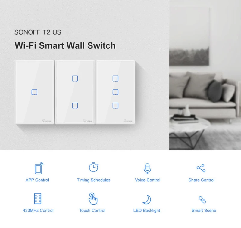 Смарт переключатели SONOFF T2 EU UK US 2C TX Wi Fi пульт дистанционного управления EWeLink