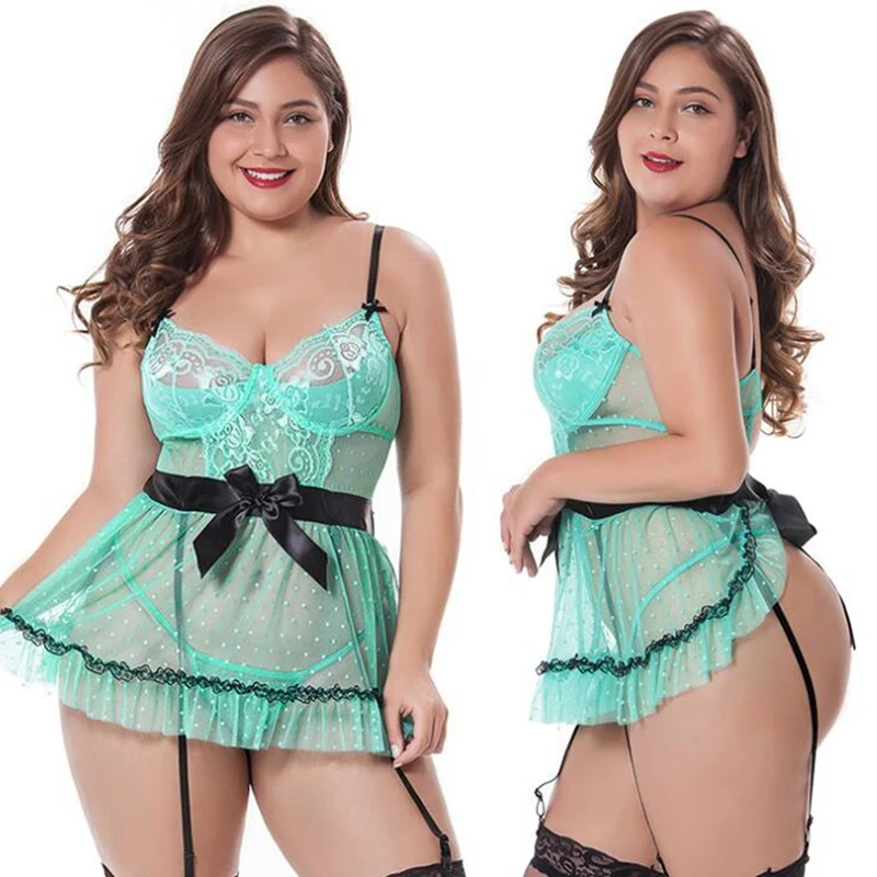

Women's European and American Nightdress Lace Temptation See-Through Dress Suspender Skirt Sexy Pajamas Green