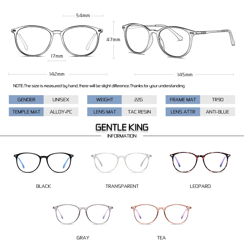 

GENTLE KING Blue Light Blocking Glasses for Men Women Round TR90 Frame Anti Radiation Glasses Computer Glasses