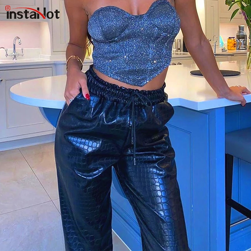 Брюки султанки женские из искусственной кожи пикантные свободные джоггеры