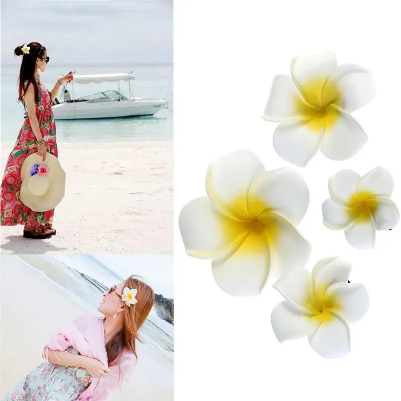 

4pcs Hawaii Flowers Hair Clips Bridal Barrette Tropical Beach Wedding Plumeria Flower Women Party Hairclip Hairpin Accessories
