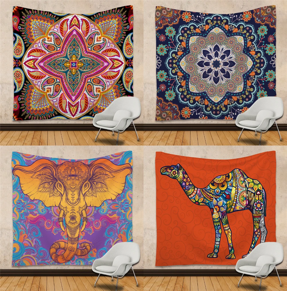Богемный гобелен x см богемный полиэстер индийская мандала слон настенный
