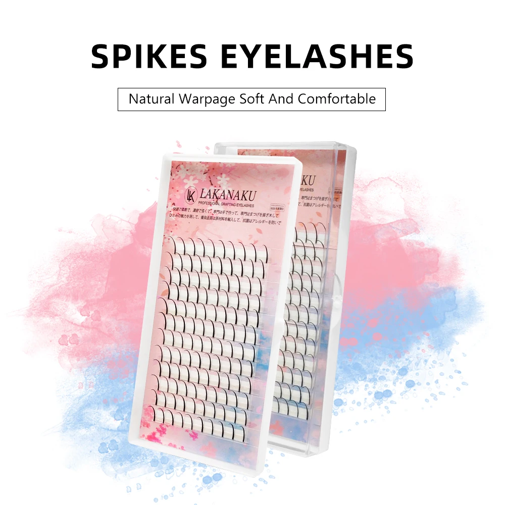 

LAKANAKU 12Rows Premade Spikes Eyelashes 8-18mm All Size Volume Fans Silk Fluffy Eyelashes Extensions Supplies Mink Cilios