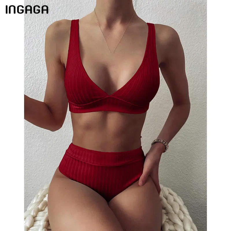 INGAGA сексуальное бикини с высокой талией купальники женские Купальники пуш-ап