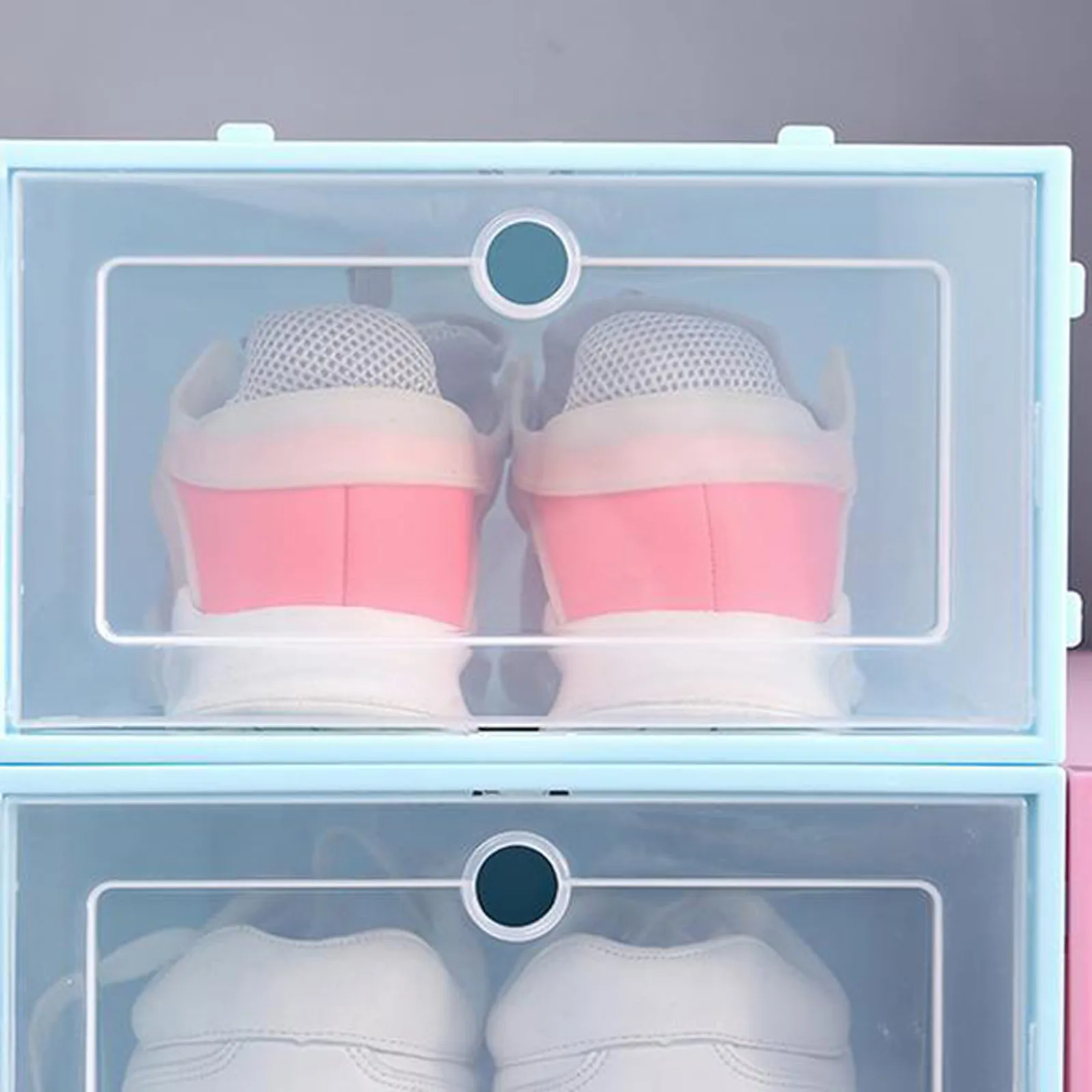 

6 kind Plastic Shoe Box Stackable Foldable Shoe Organizer Drawer Storage Case with Flipping Clear Door Ladies Men 33.5x23.5x13cm