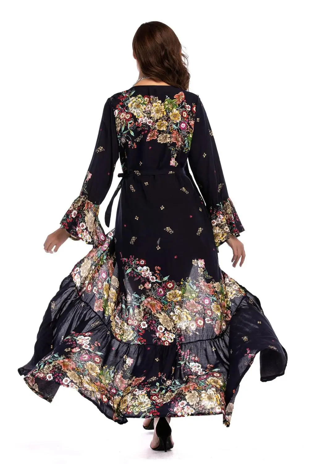 

African Vintage Robe Women Dress Print Fashion V-Neck African Dresses for Women