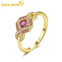 sace gems 100 925 sterling silver sparkling square pink high carbon diamond wedding rings for women fine jewery gifts