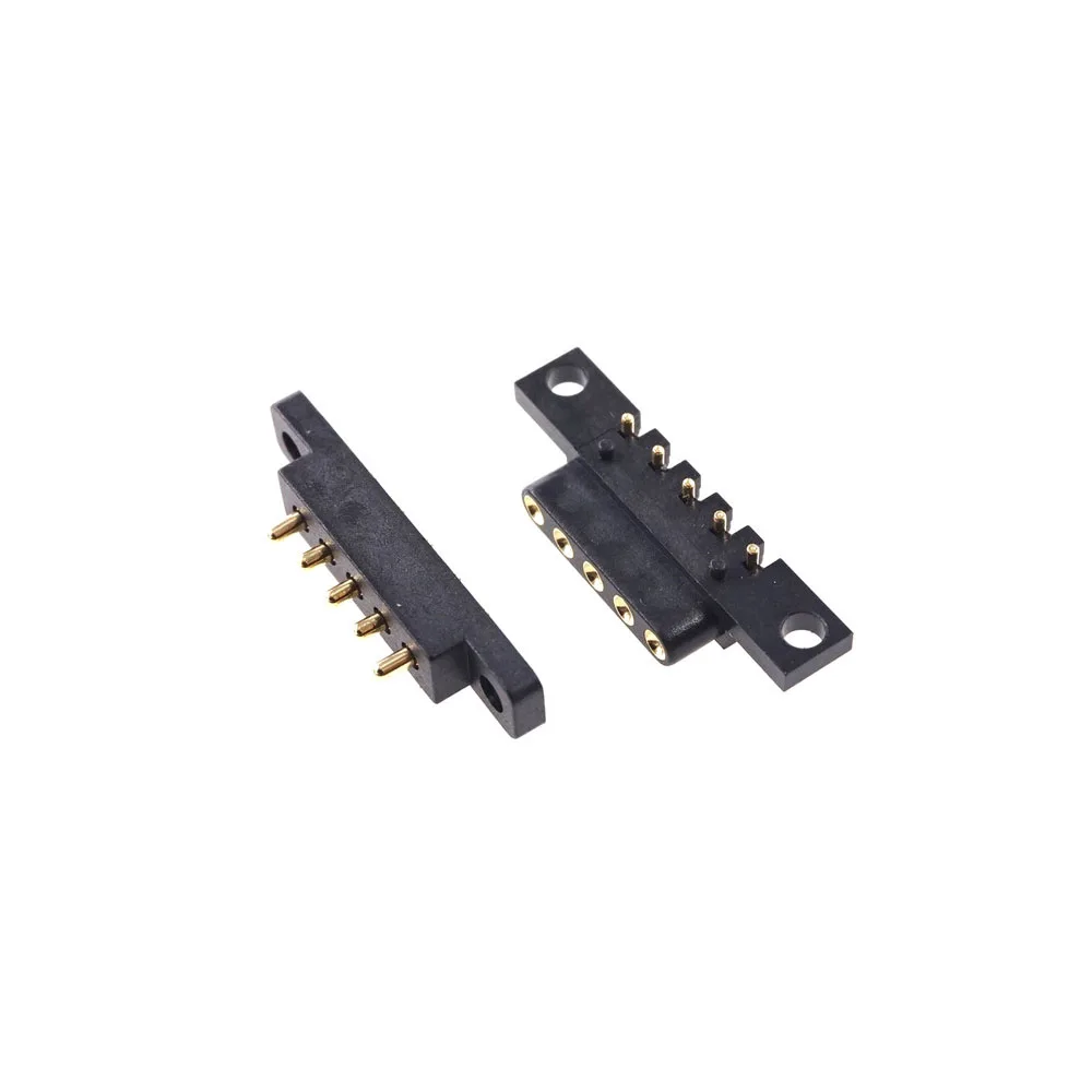 5 Pairs Pogo Pin Pole Spring Loaded Connector 2.54 mm Pitch Through Hole Flange Panel Mount Single Row Strip Female Male Probe |
