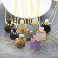 natural stones cut faceted quartz perfume bottle pendant healing crystal essential oil diffuser necklace jewelry for women gift