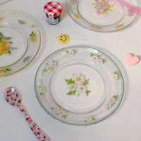 cutelife nordic small daisy glass plate retro vintage simple salad dishes dessert plate stand for cake snack tray wedding plates