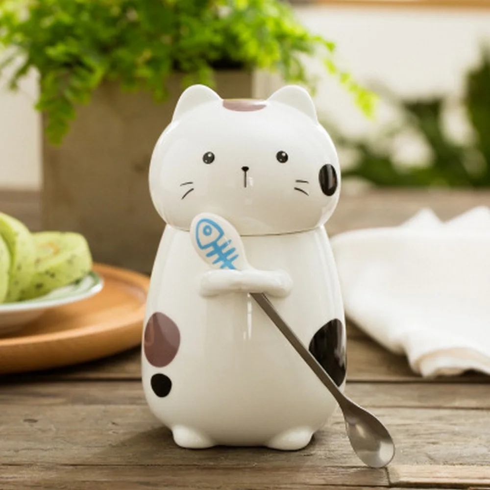 

Creative Cup Ceramic Cute Cat Three-dimensional Cup Give Away Fish Bone Spoon Coffee Milk Tea Cups Creative Gifts Healthy & Safe