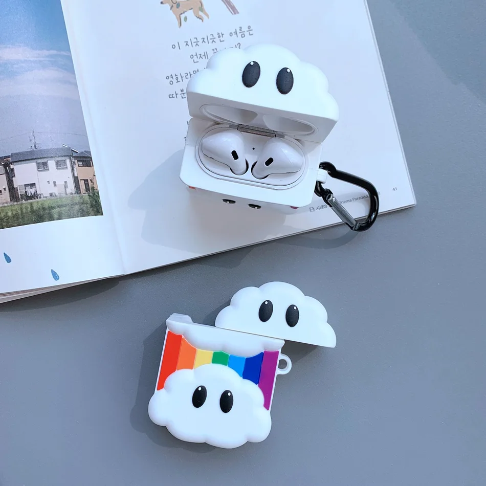 Чехол для наушников с динозавром для Airpods 2, чехол с милой рыбкой для Apple Air pods, силиконовый чехол с солнечным цветком, Радужный чехол для ушей, улыбка