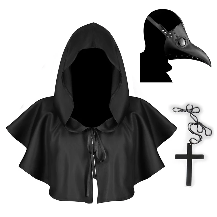 

Grim Reaper Plague Doctor Mask Halloween Costume for Women Monk Cosplay Cape Cloak Christian Steampunk Witch Medieval Dress Robe