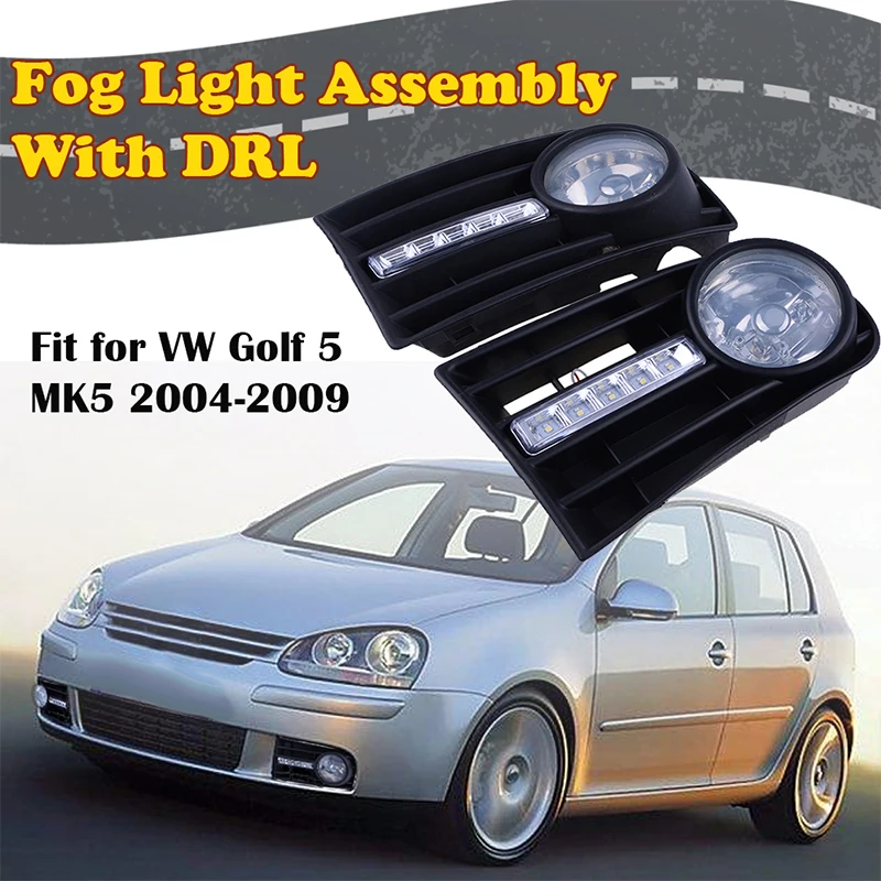 Rhyming Fog Lights Assembly Front Bumper Lower Grille Day Running Lamp Car Accessories Fit for VW Golf MK5 2004-2009