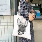 Сумка с изображением французского бульдога, дамские сумочки, тканевая женская сумка-тоут с изображением собаки, для покупок, для путешествий, Экологичная многоразовая сумка-шоппер на плечо