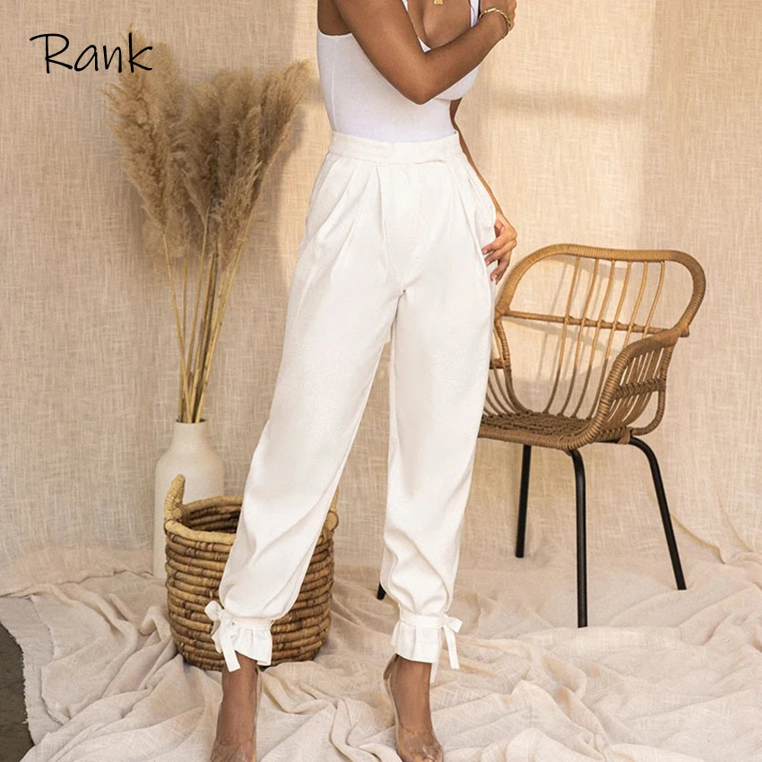 

Rank Satin Lace Up High Waist Harem Pants Zipper Women Autumn Pleated Loose Pockets Long Trousers Casual Office Ladies Pants