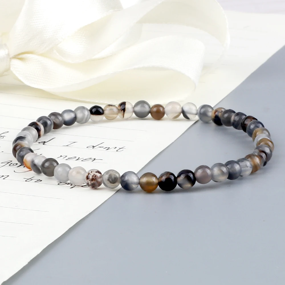 Минималистичный полосатый браслет из агата 4 мм натурального камня эластичный