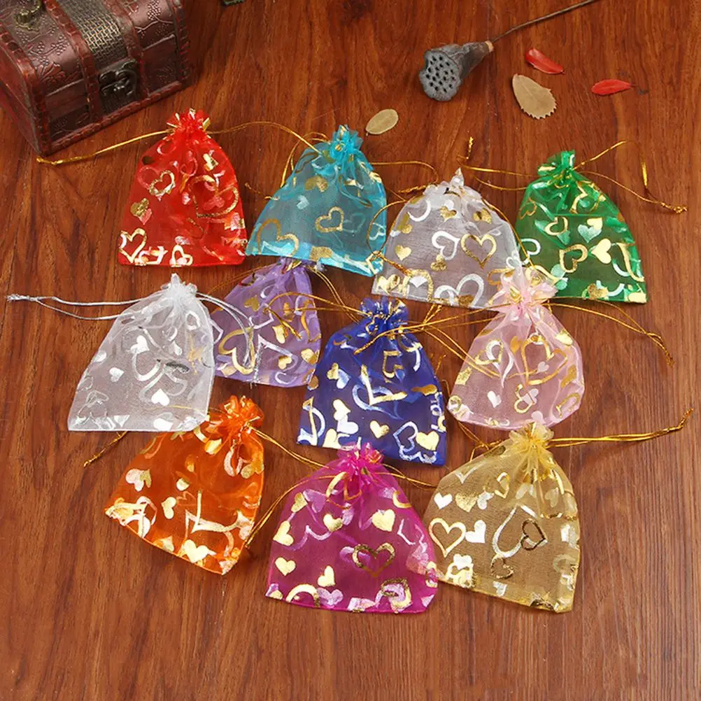 Подарочные сумки из органзы с узором в виде сердца подарочные на шнурке для