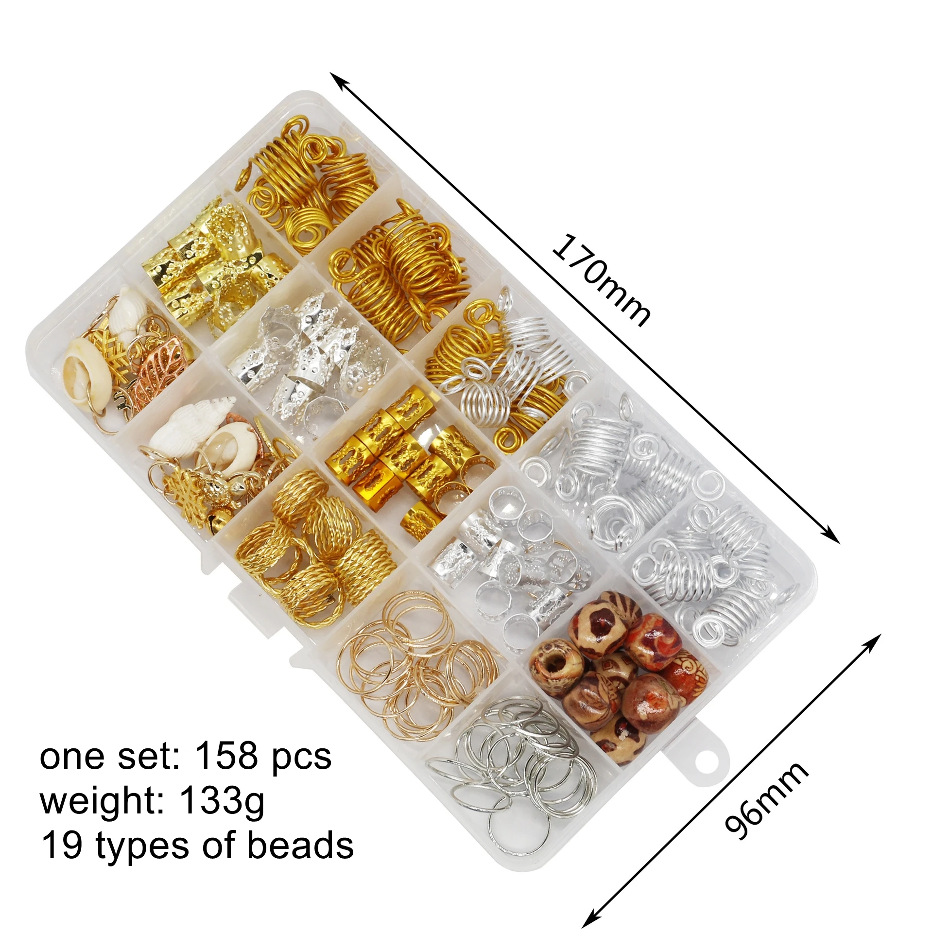 

158pcs Dreadlocks Beads Metal Hair Cuffs Hair Rings Shell Charms Hair Coils Braiding Hair Pendants Decoration Clips