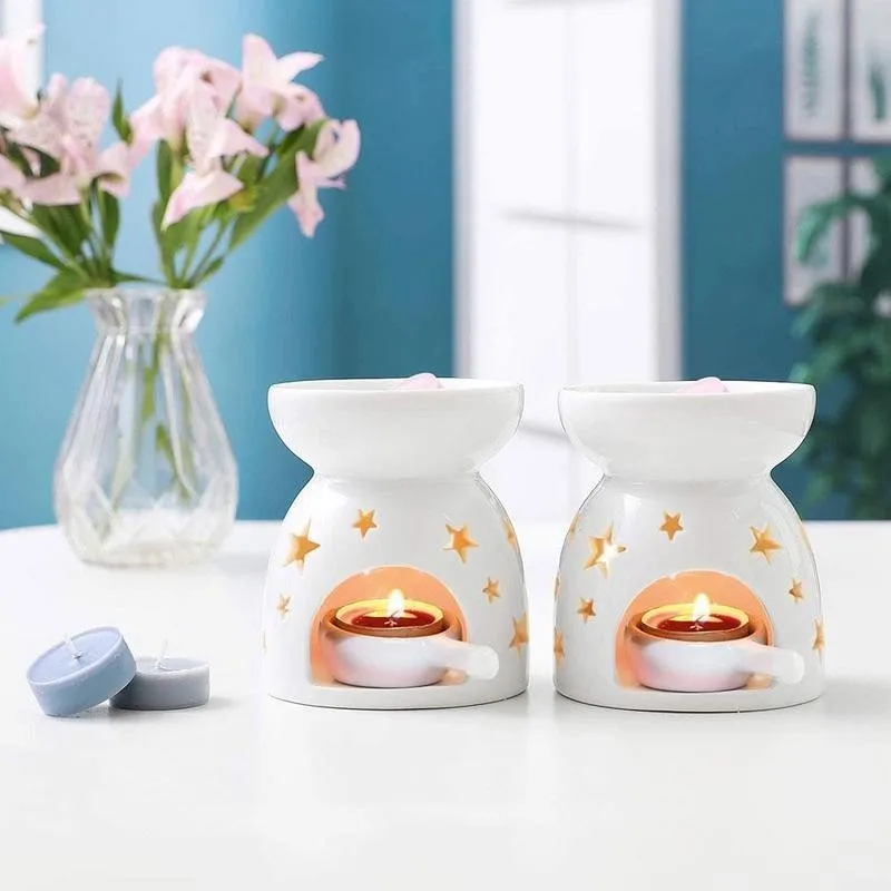

Aroma Burner Candle Holder White Mini Round Shape Hollowing Furnace Essential Oil Furnace Home Aromatherapy Decoration Utensils