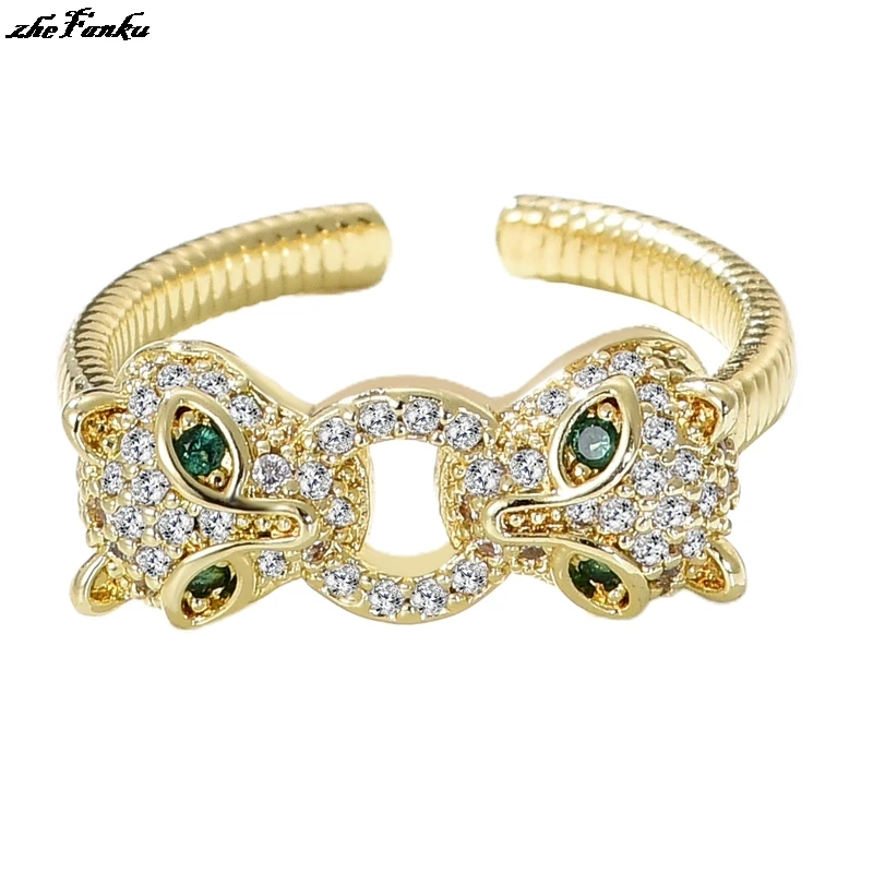 Циркон двойной головой Пантеры кольцо популярные рубашки в стиле хип-хоп Pnunk