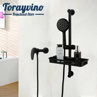 Bathroom Vessel Bath Tub Matte Black With Shelf Faucet Wall Mounted Round Hand Held Sprayer Single Level Taps Combo
